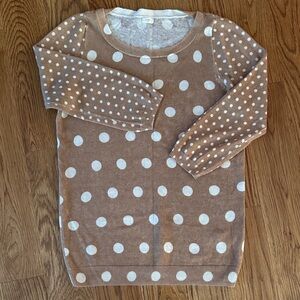 J. Crew Tan and Cream Polka Knit Crewneck